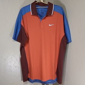 Nike Men's Dri-fit Loose Fit Orange Brown Blue Golf Club Polo Shirt Large